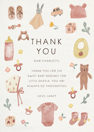 Watercolor Baby Icons Thank You Card