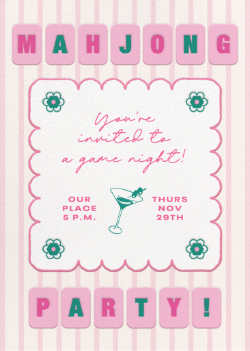 Pink Mahjongg Game Night Invitation