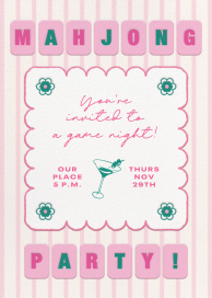 Pink Mahjongg Game Night Invitation