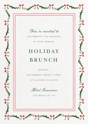 Greenery and Bows (Riley Sheehey) - Holiday Luncheon Invitation by Dogwood Hill