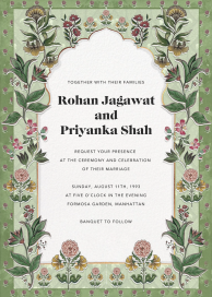 Invitación con arco de jaali y motivos florales