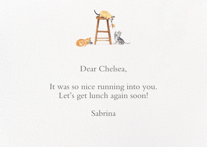 Kittens Around Stool Illustration Card