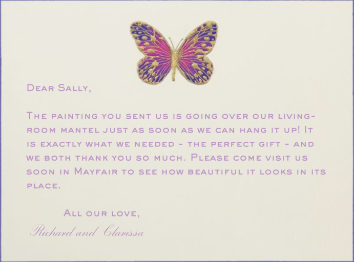 Hand Painted Butterfly Stationery - Thank You Card by Bernard Maisner