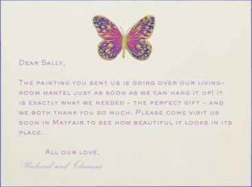 Hand Painted Butterfly Stationery - Thank You Card by Bernard Maisner