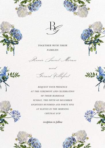 Hydrangea Bouquet Frame - Invitation by  Monique Lhuillier