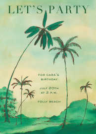 Invitación con palmera pintada en acuarela