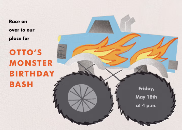 Flaming Monster Truck - Birthday Invitation by Meri Meri