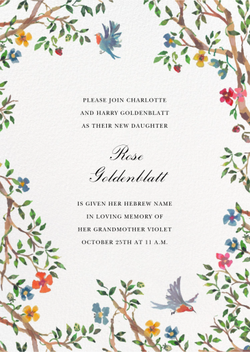 Birds on Bowers - Bris/Baby Naming Invitation by Happy Menocal