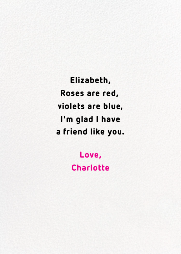 Pink Pop (Anke Weckmann) Galentine's Day card by Red Cap Cards - Back