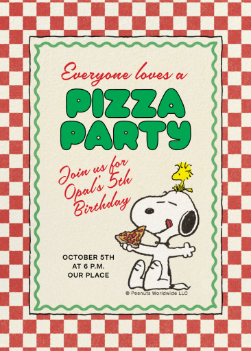 Snoopy Pizza Party Invitation