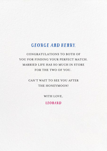 Mr. and Mr. Dashing - Congratulations Card by Mr. Boddington's Studio - Back