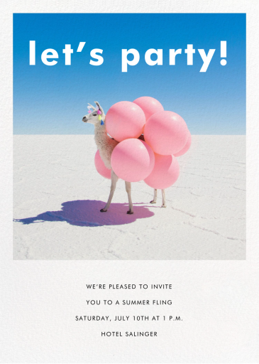 Llama with Balloons - Birthday Invitation by Gray Malin