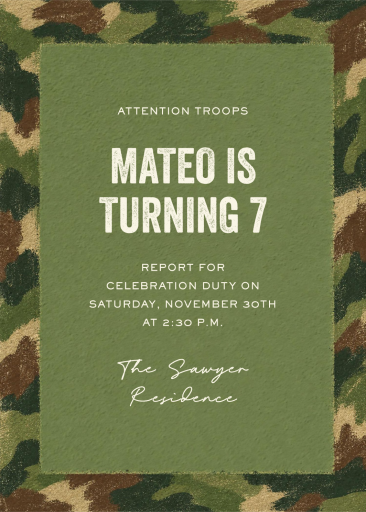 Camo Pattern Military Invitation