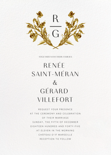 Gold Wreath Initials Invitation
