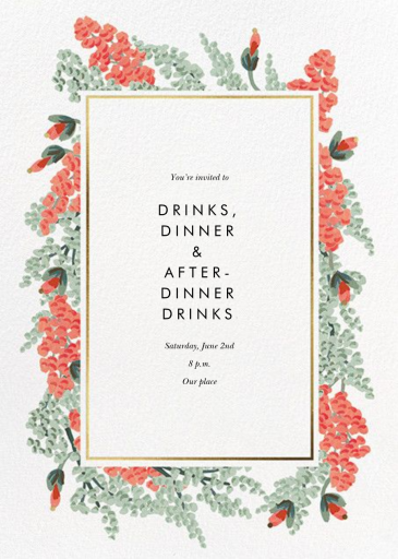 Coral and Green Floral Vines Invitation