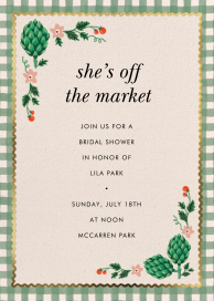 Invitación de boda con motivo de alcachofa y estampado de cuadros vichy
