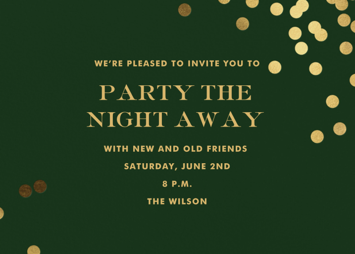 Gold Confetti Burst Green Invitation