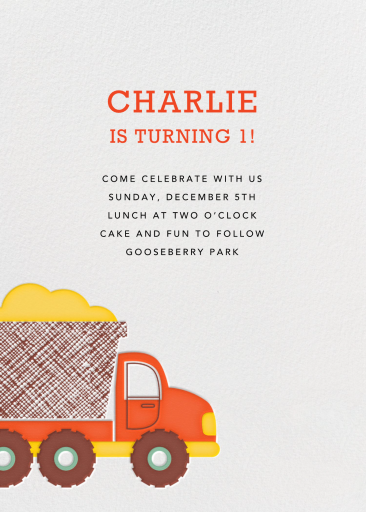 Little Dump Truck - First Birthday Invitation by Petit Collage