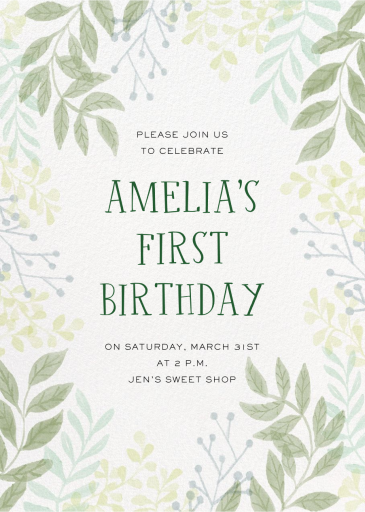 Eucalyptus Branches - First Birthday Invitation by Paperless Post