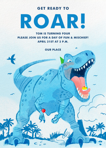 Blue T-Rex Dinosaur Invitation