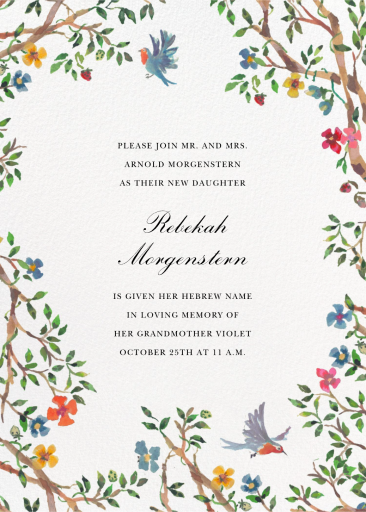 Birds on Bowers - Bris/Baby Naming Invitation by Happy Menocal