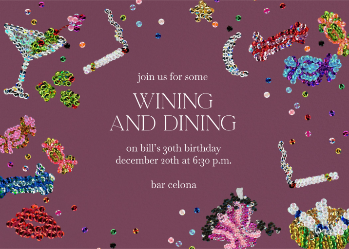 Sequin Delights - Birthday Invitation by Tara Roma Gill
