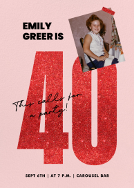 Photo Red Glitter 40th Birthday Invitation