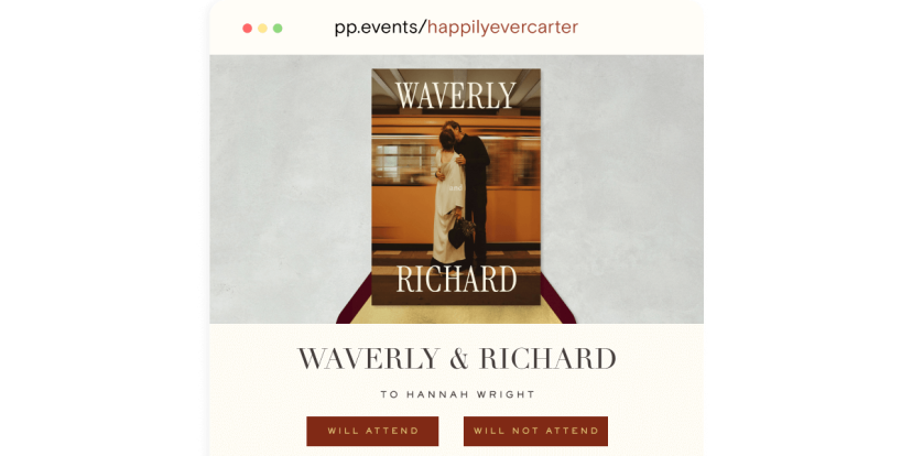 An event page that says 'Waverly and Richard' with options to RSVP