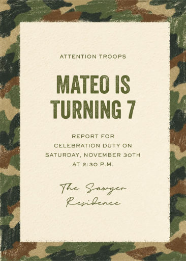 Camo Pattern Military Invitation