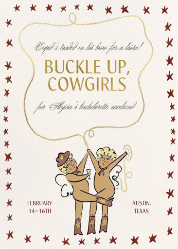 Buckle Up Cowgirls - Bachelorette Party Invitation by Tamborine Press