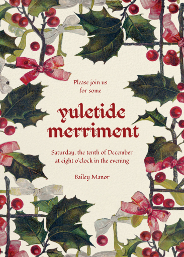 Holly and Bows Christmas Invitation