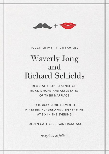 Lips and Stache (Wedding) - Wedding Invitation by Jonathan Adler