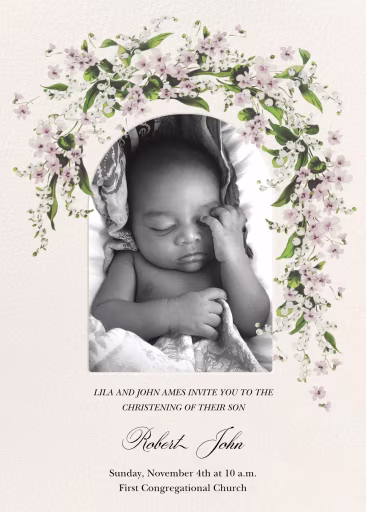 Vintage Petals Photo - Baptism & Christening Invitation by Monique Lhuillier