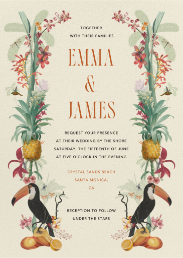 Pineapples and Toucans - Wedding Invitation by Open Sea Design Co.