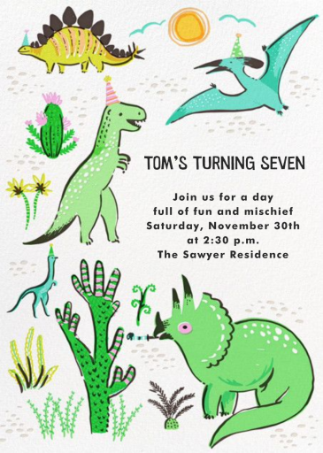 Cute Dinosaurs and Cactus Invitation