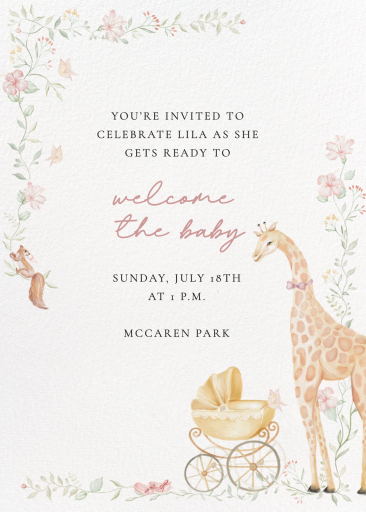 Giraffe & Carriage Floral Invitation