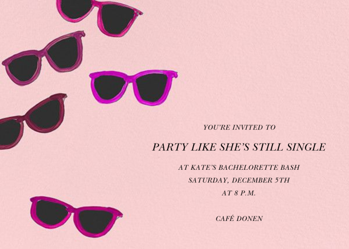 Sunglasses - Bachelorette Party Invitation by Linda and Harriett