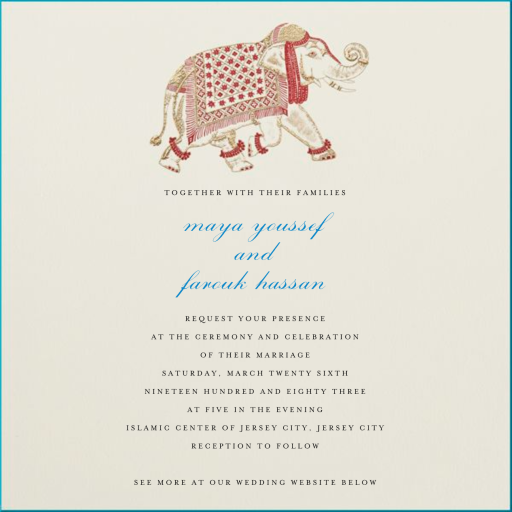 Engraved Elephant - Indian Wedding Invitation by Bernard Maisner