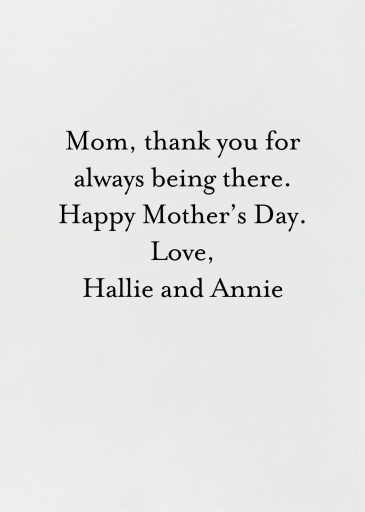 I Love You Mom - Mother's Day Card by Linda and Harriett - Back