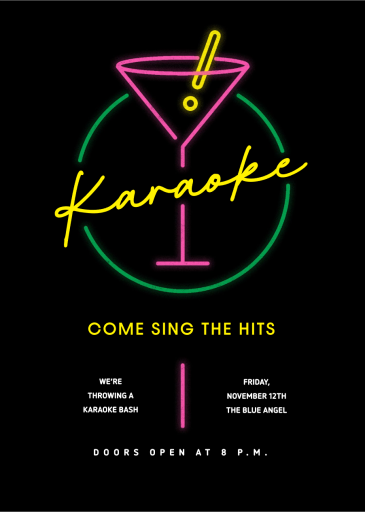 Neon Martini - Karaoke and Music Invitation by Paperless Post