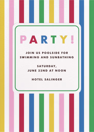 Colorful Stripes - Pool Party Invitation by Hello!Lucky