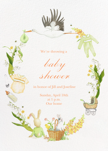 Stork & Floral Baby Shower Invitation