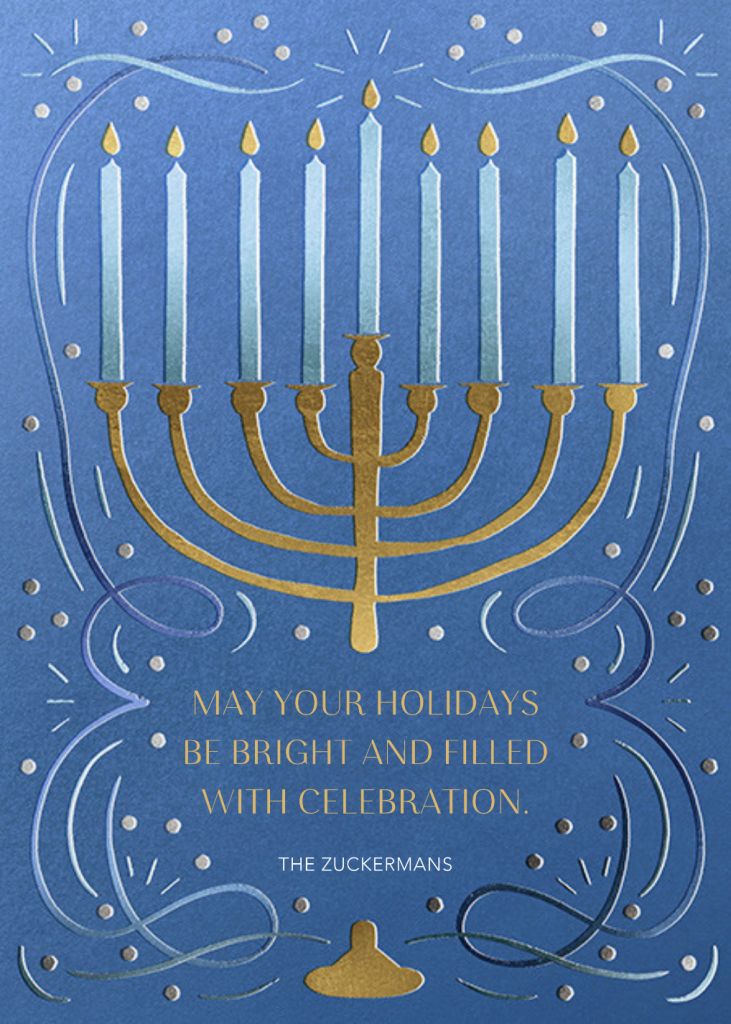 Gold Menorah Hanukkah Card Send online instantly Track opens