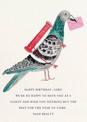 Carrier Pigeon - Birthday Card by Mr. Boddington's Studio