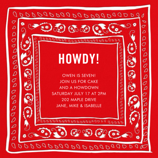 Bandana - Birthday Invitation by Linda and Harriett