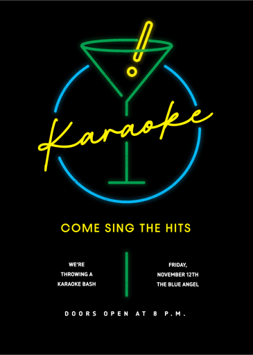 Neon Martini - Invitación para karaoke y música de Paperless Post