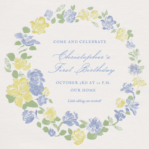 Spring Floral Wreath - First Birthday Invitation by Emilia Wickstead