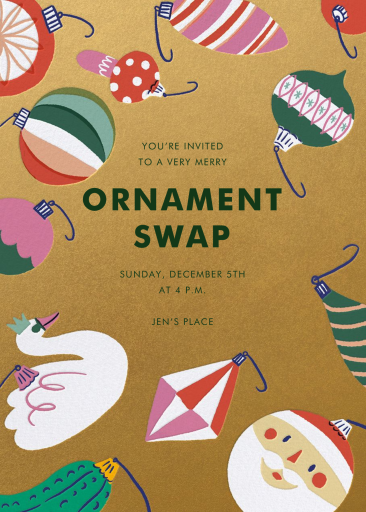 Christmas Ornaments Gold Invitation