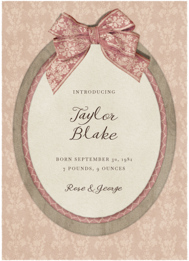 Vintage Bow Damask Announcement