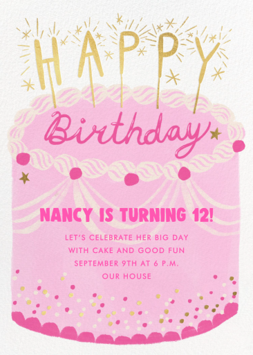 Pink Birthday Cake Invitation